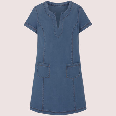 Marblestitch™ | Mjuk denimklänning med fickor framtill
