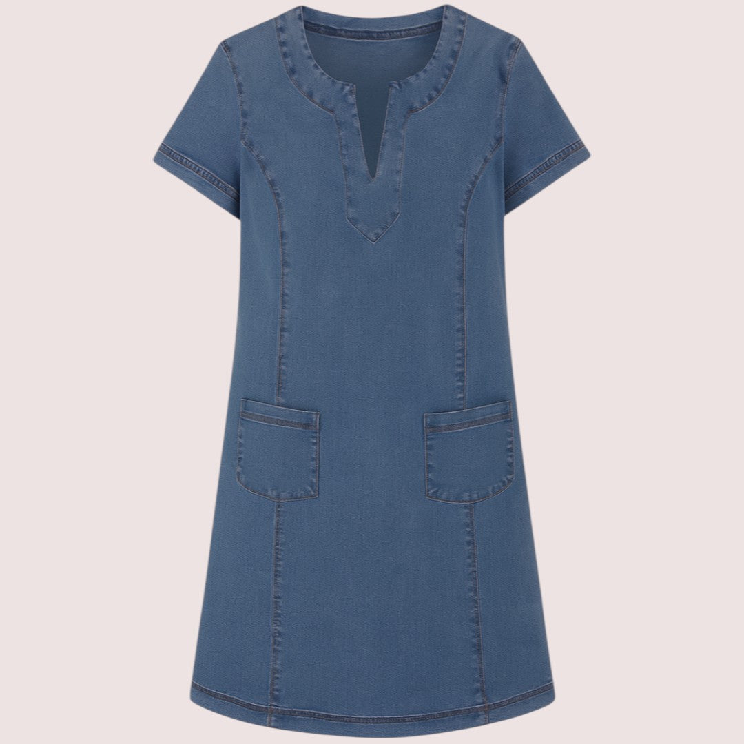 Marblestitch™ | Mjuk denimklänning med fickor framtill
