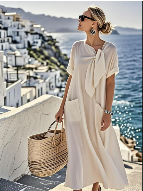 Marblestitch™ | Lång klänning med rosettdetalj